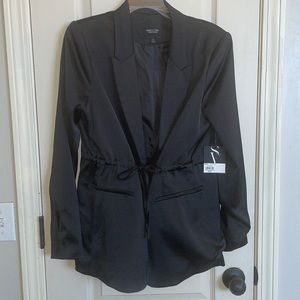 NWT Simply Vera Wang Black Satin Blazer with Drawstring Waist Sz Med